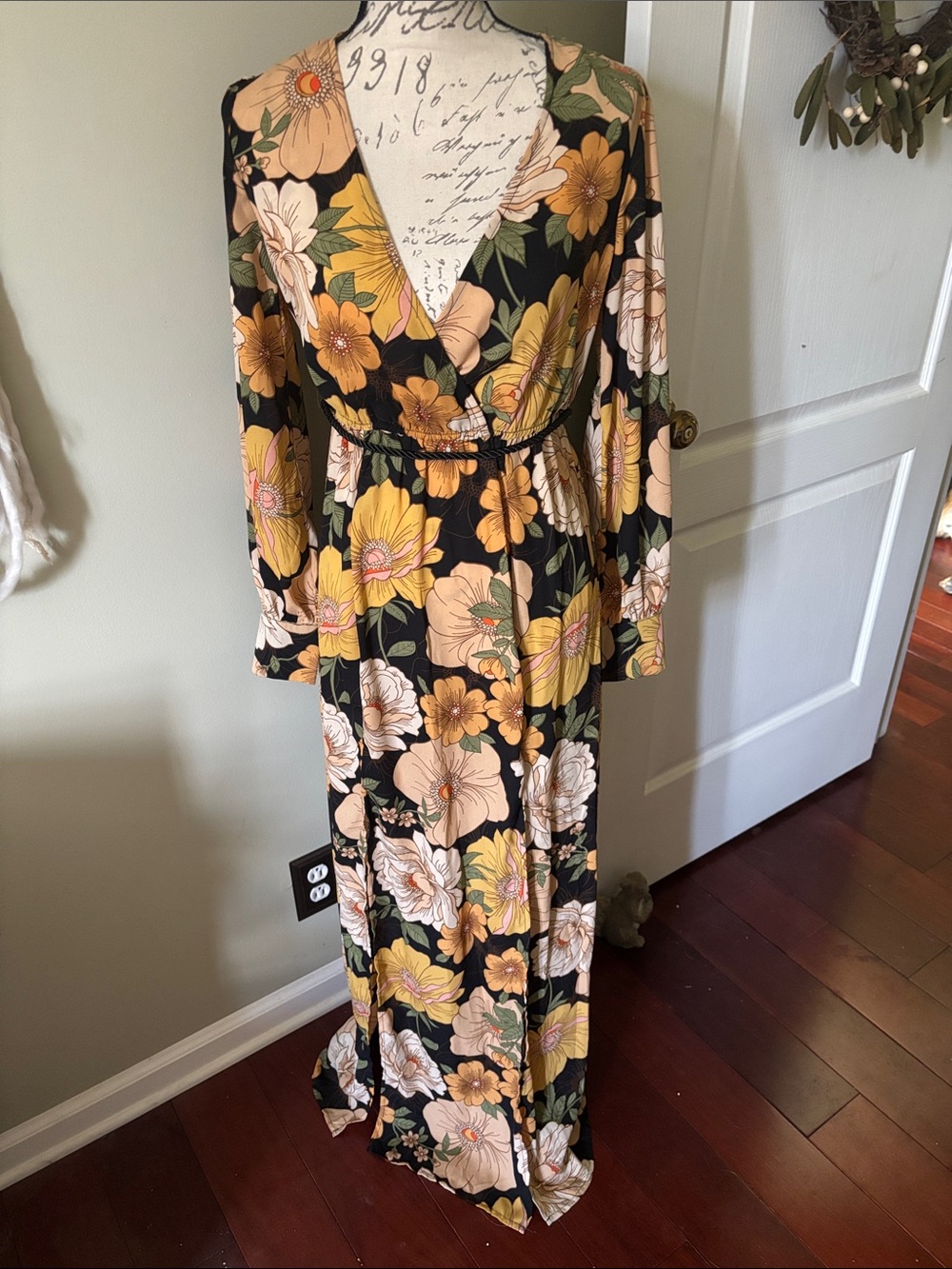 Forever 21 Black Maxi Dress with Yellow and Cream Floral Print